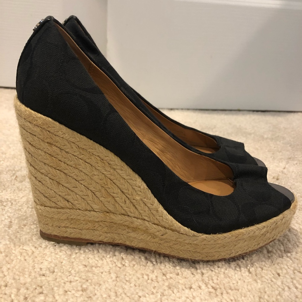 Black Coach Espadrilles Wedges